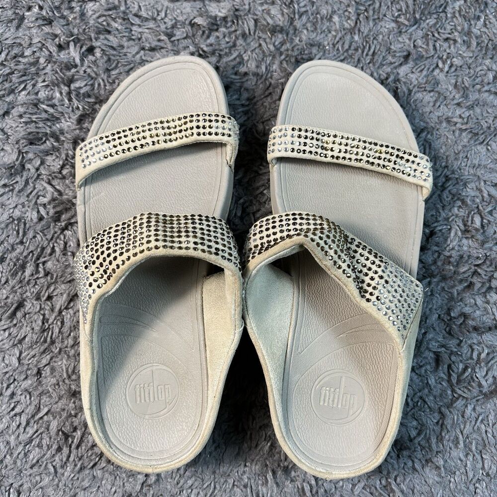 Fitflop Flare Strobe Gold Crystal Suede Sandals 8 Orthopedic Shoe Slide Women's - Picture 6 of 8